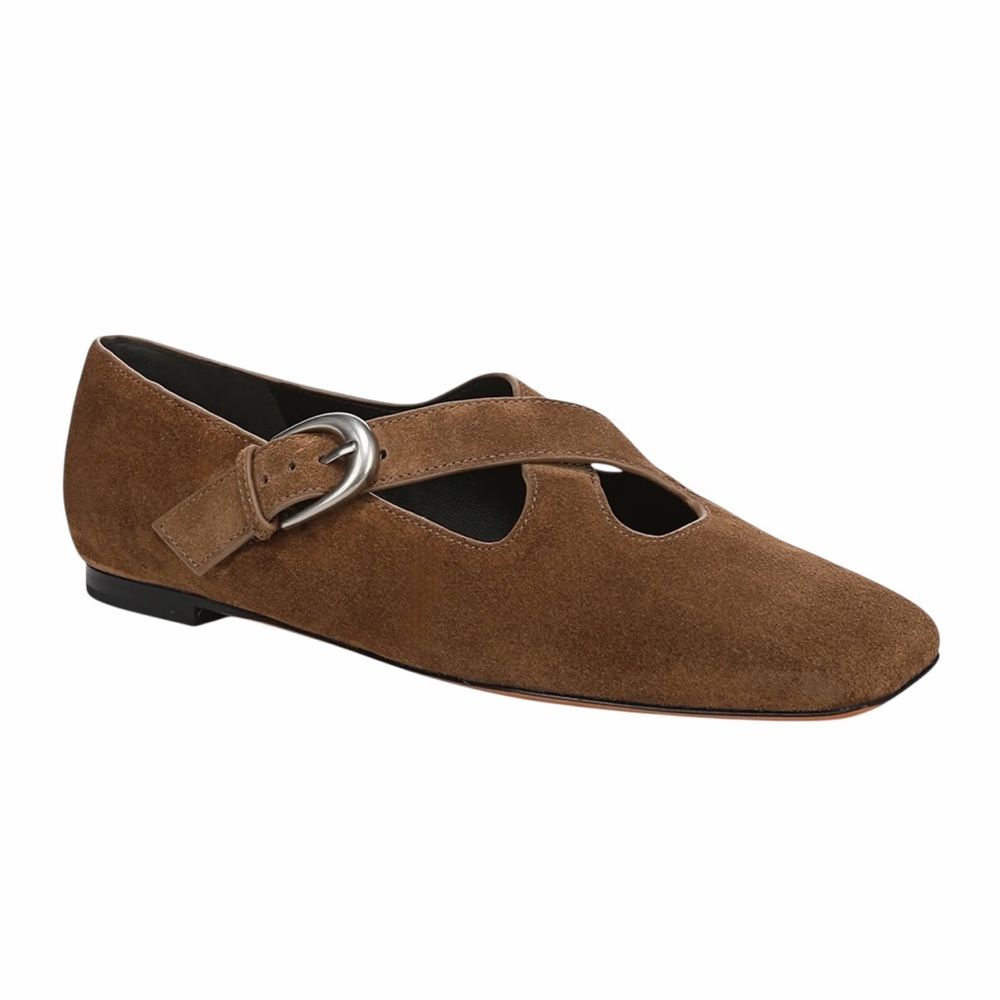 Vince Brown Cici Suede Luxury Women's Crisscross‎ Ballerina Flats